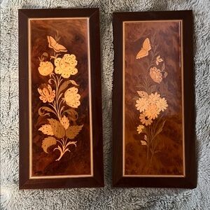 Vintage Italian Marquetry inlay Wooden Wall Art Set